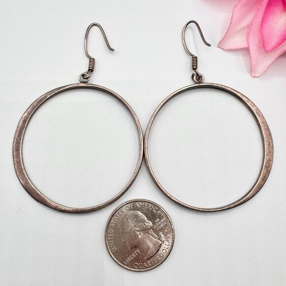 925 Sterling Silver MWS Mexico Dangle Hoop Earrings Modernist Classic Timeless - Picture 4 of 8